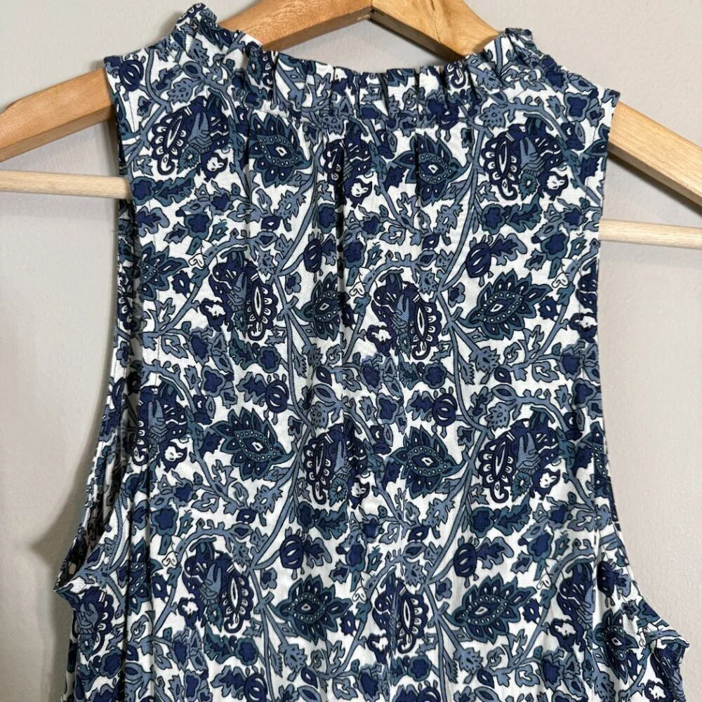 Mango Floral Paisley Print Button Up Tiered Maxi Dress Women's 2 Blue White NWT